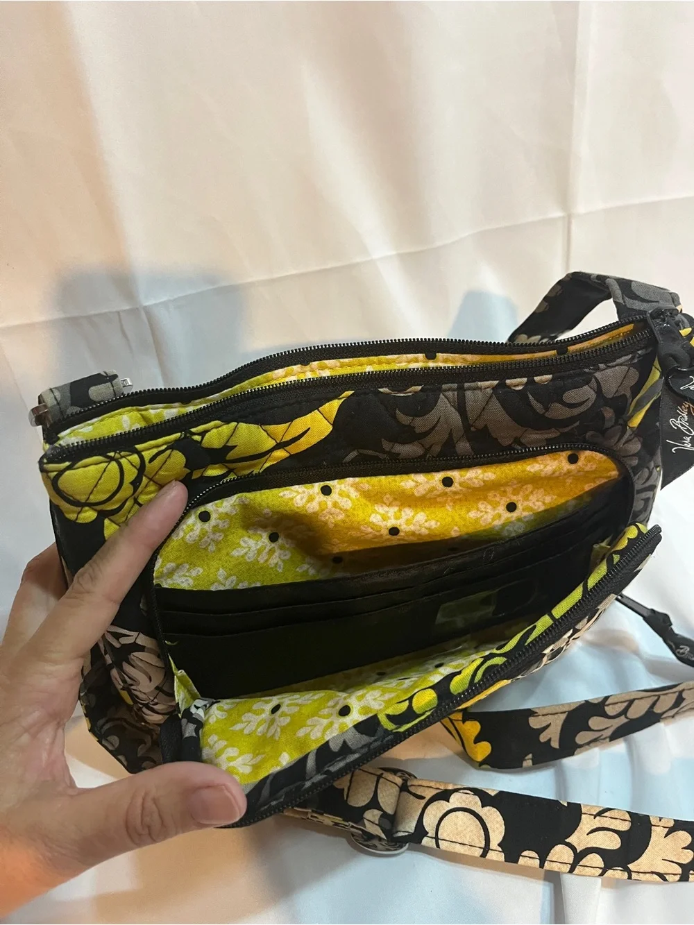 Vera Bradley Black Yellow Cream Quilted Floral Cosmetic Bag